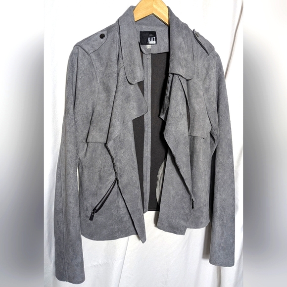 Women's Kut from the Kloth Jacee Draped Gray Faux Suede Moto Jacket | Size XL - Picture 2 of 11